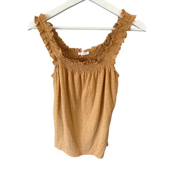 Lauren Conrad Smocked Ruffle Strap Sleeveless Top Mustard Yellow Size XS Boho - Picture 1 of 6